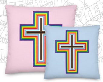 LGBTQ Pride Cross Pillow, LGBT Cross Pillow, Gay Christian, LGBT Religious, Love Is Love, Symbols of Pride by The Tee Service