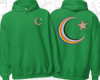LGBTQ Pride Rainbow Crescent and Star Hoodie Queer Youth of Faith Beloved Arise Hoodie