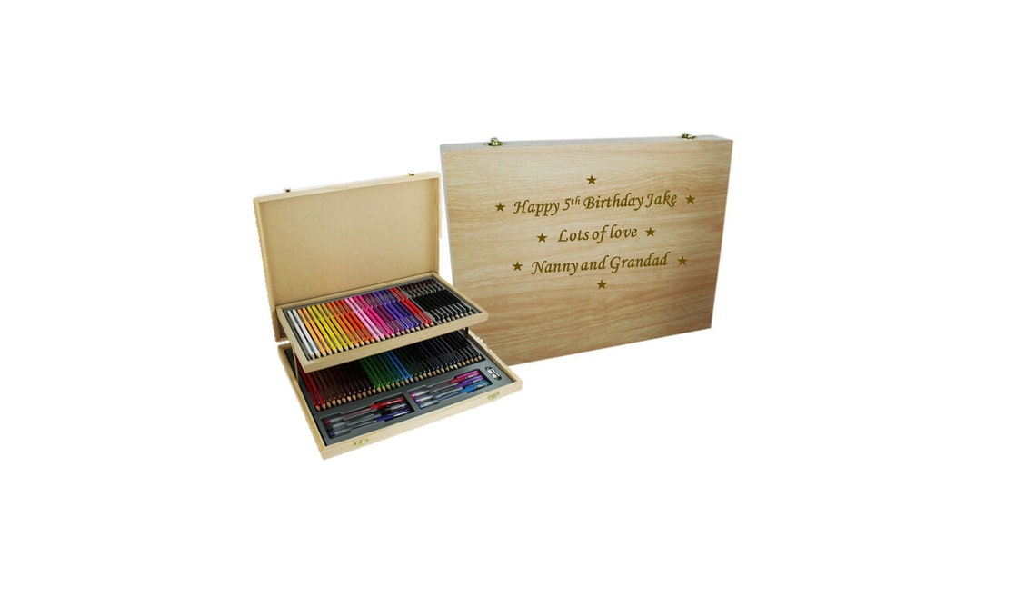 Personalised Engraved 75 Piece Wooden Case Stationery Set Etsy