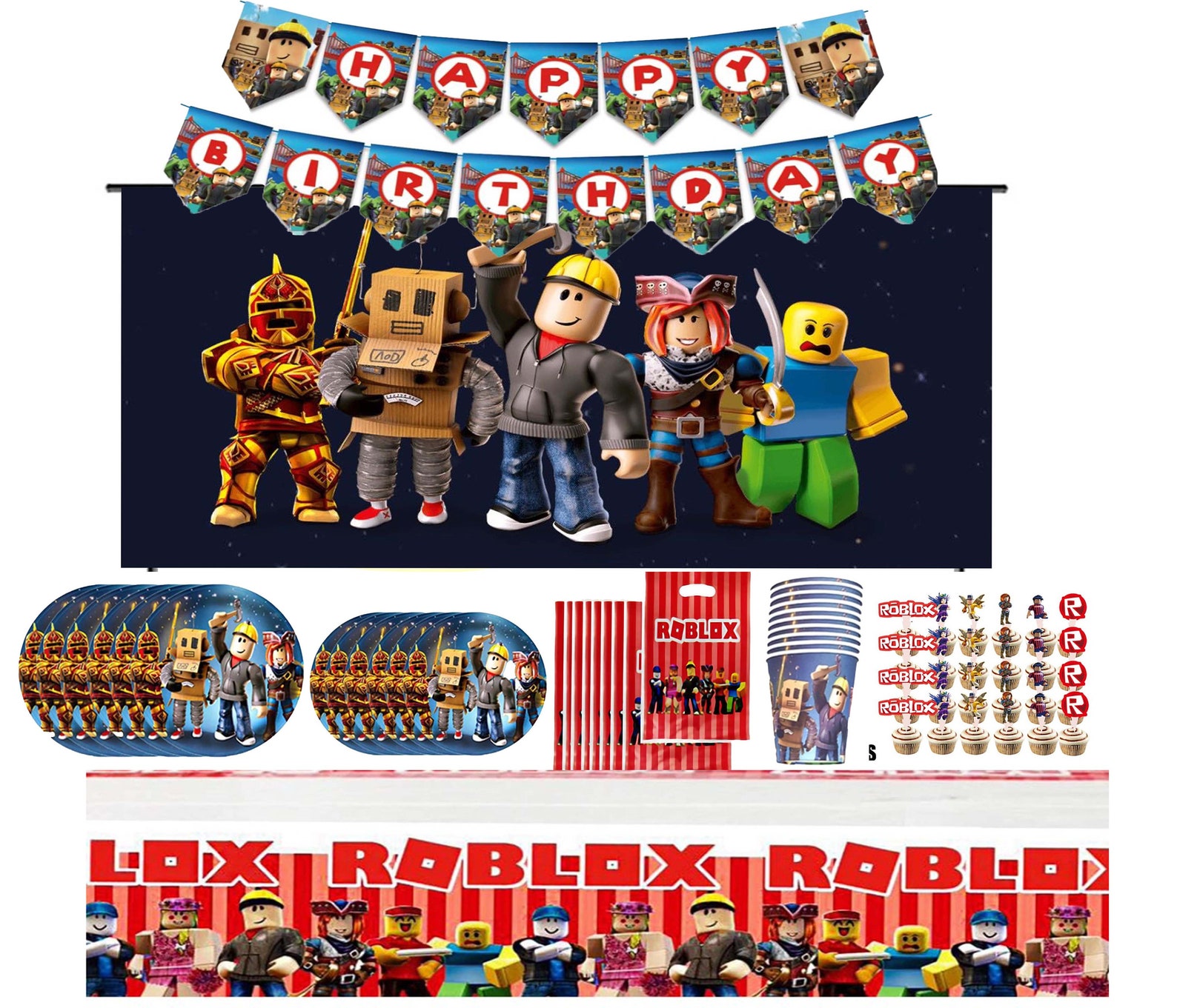 Roblox party supplies party roblox caketopper backdrop Etsy