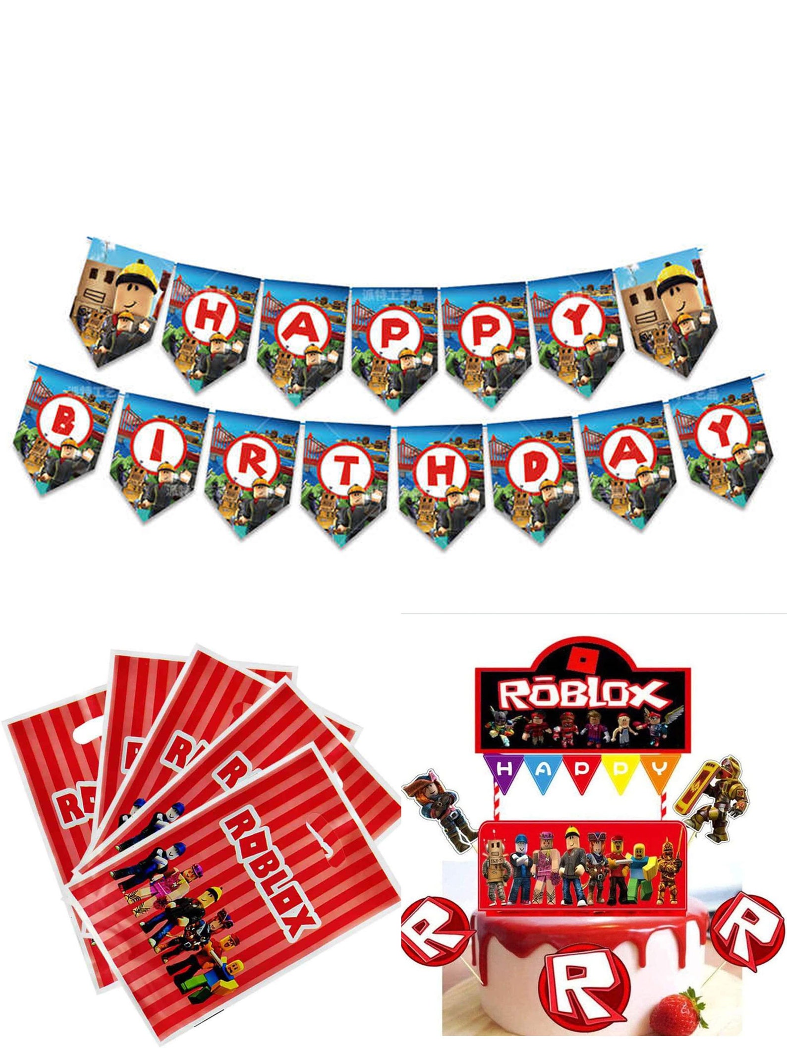 Roblox Party Supplies Party Roblox Caketopper Backdrop Etsy