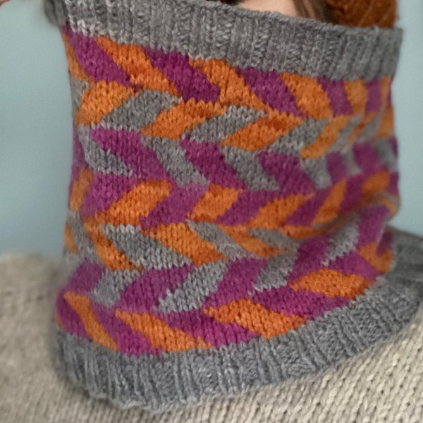 Easy Beginner Colorwork Cowl to knit - Dog Walker's Cowl Adult neck warmer PDF knitting pattern
