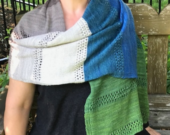 Beginner shawl knitting pattern - easy scrappy shawl wrap - Garden Swing Prayer Shawl Knitting Pattern (PDF)