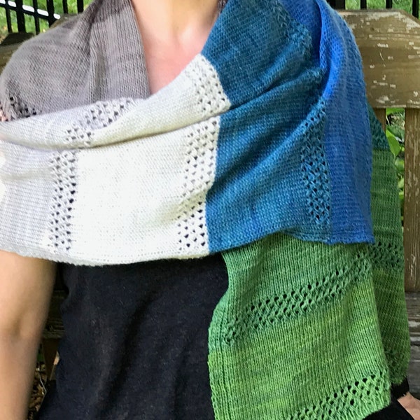 Beginner shawl knitting pattern - easy scrappy shawl wrap - Garden Swing Prayer Shawl Knitting Pattern (PDF)