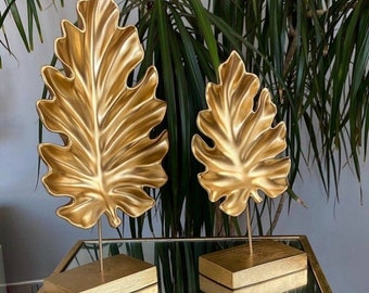 Modern Stylish Leaf Accessories Set of 2, Luxury Home Decor, Gold Leaf Statue, Gold Decorative Ornaments,Gold Leaf Display Housewarming Gift