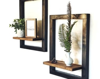Wood Frame Set With 2 Shelves, Wall Frame Holder, Decorative Wooden Shelves, In Set 2, Rustic Shelves, Tumbled Framed Picture Art Decoration