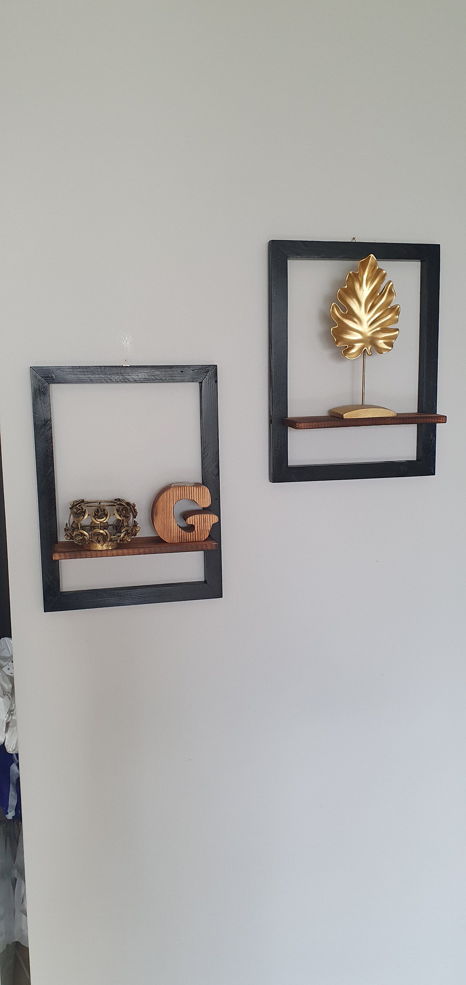 Wood Frame Set With 2 Shelves, Wall Frame Holder, Decorative Wooden