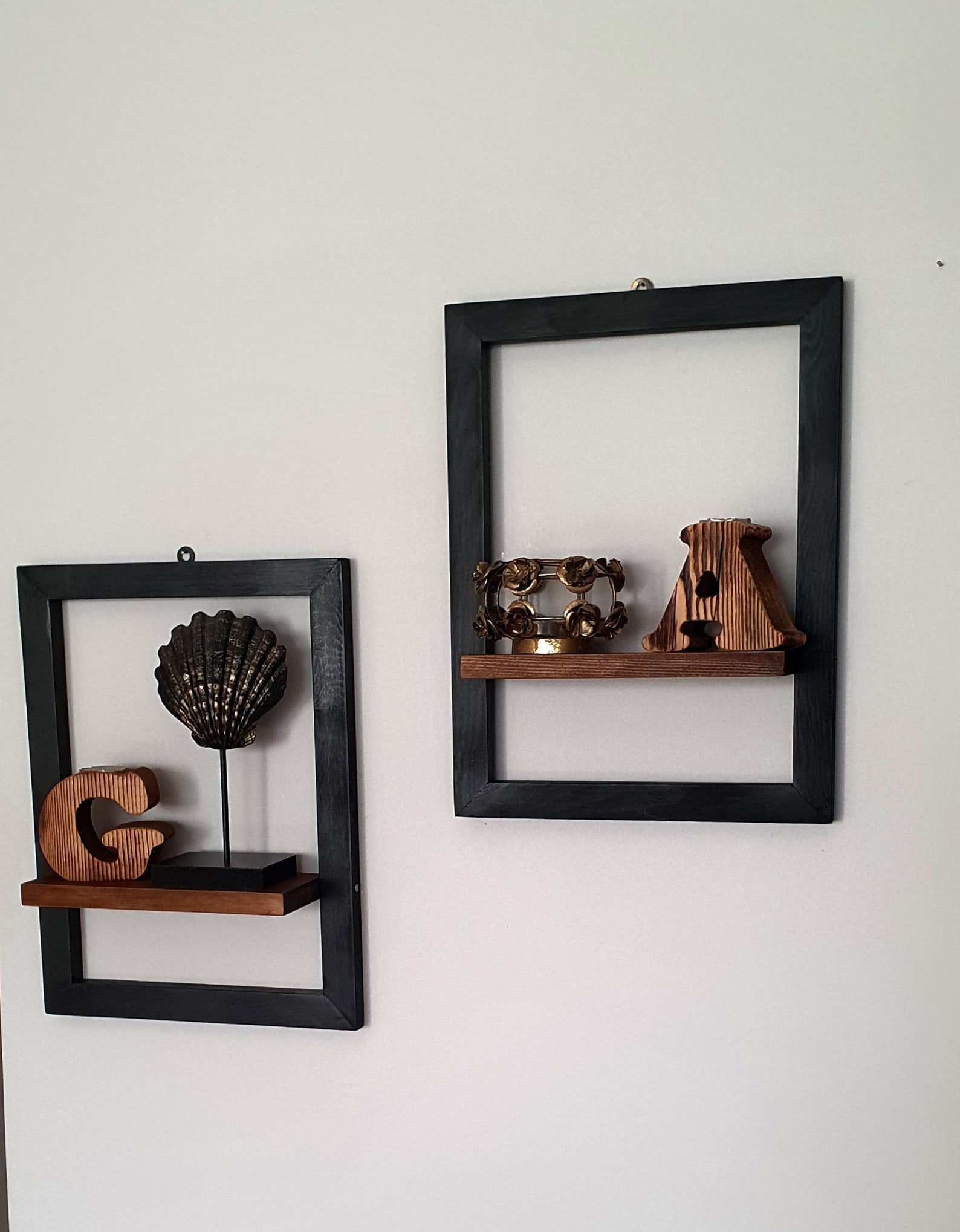 Wood Frame Set With 2 Shelves Wall Frame Holder Decorative Etsy