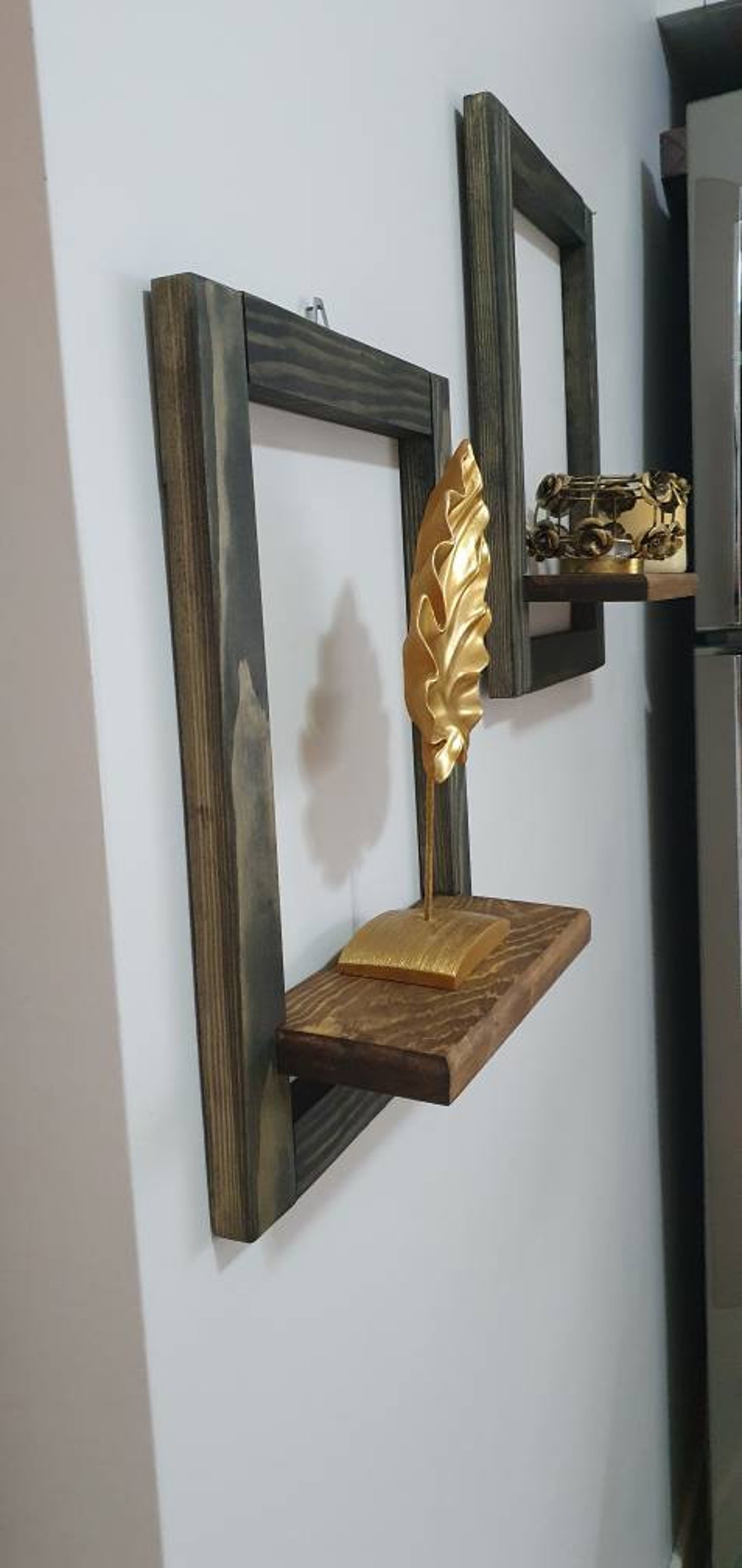 Wood Frame Set With 2 Shelves Wall Frame Holder Decorative Etsy