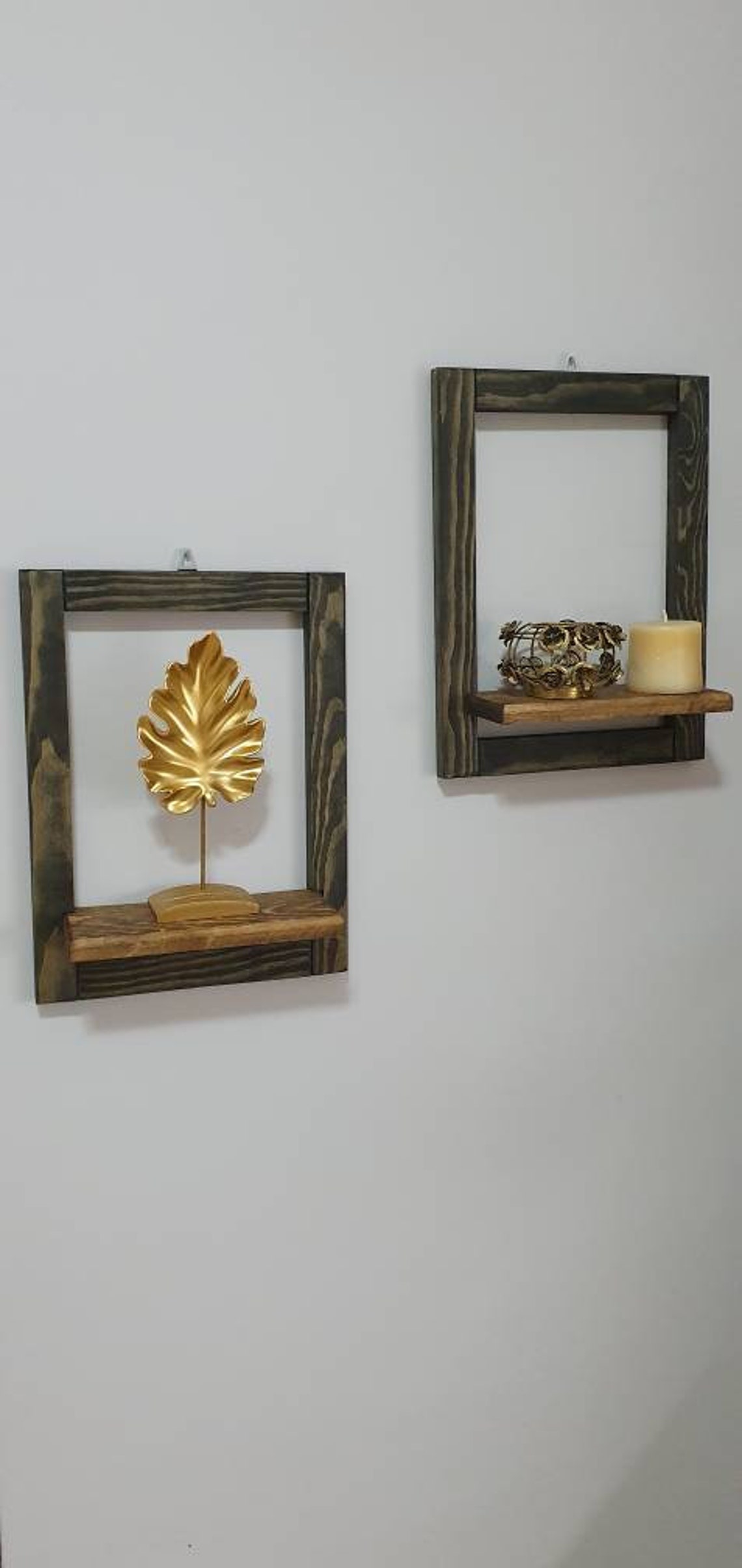 Wood Frame Set With 2 Shelves Wall Frame Holder Decorative Etsy
