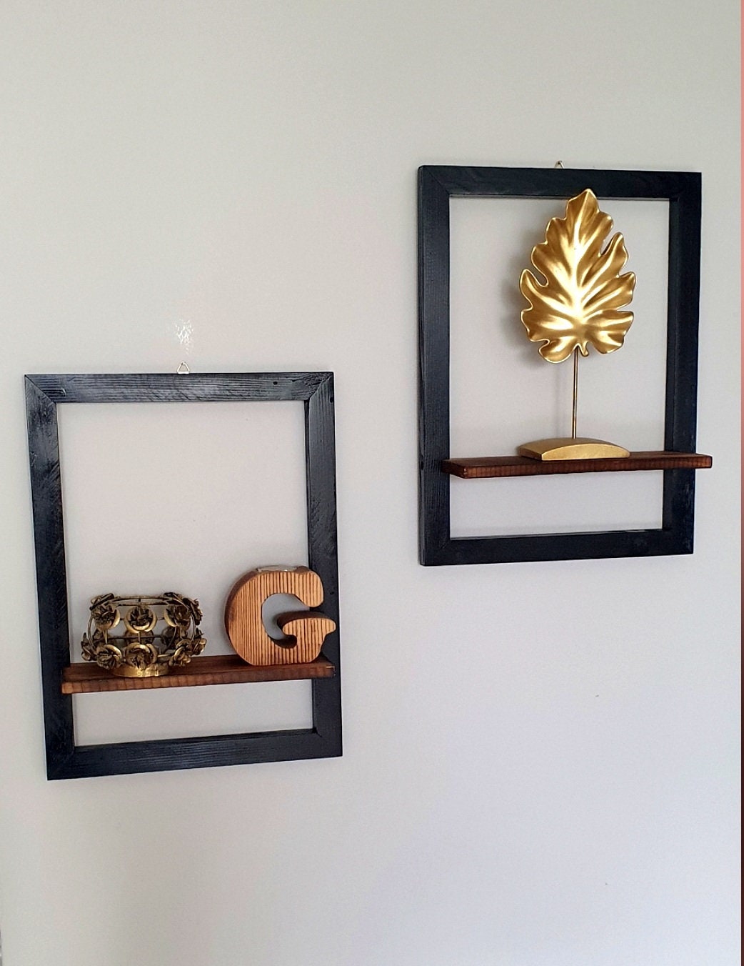 Wood Frame Set With 2 Shelves, Wall Frame Holder, Decorative Wooden