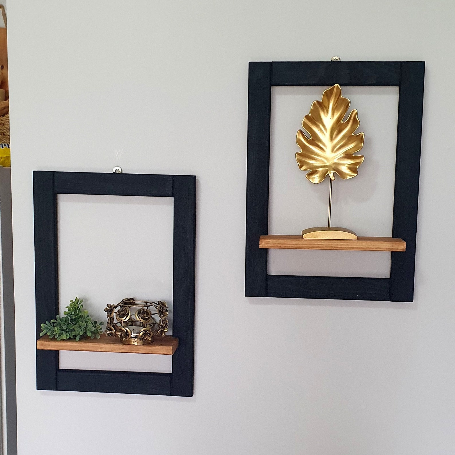 Wood Frame Set With 2 Shelves, Wall Frame Holder, Decorative Wooden