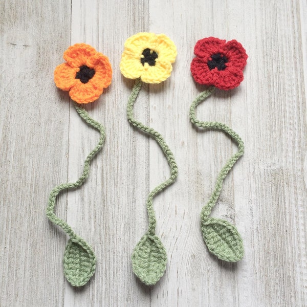 Poppy Flower Bookmark Crochet, Handmade Poppies,  Book Lover, Book Club Gift