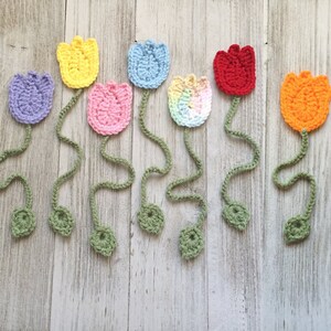 Tulip Bookmark Crochet Flower, Handmade Book Lover Gift, Spring Flowers, Book Club, Easter Gift image 1