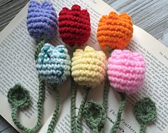 Tulip Bookmark Crochet Flower, Handmade Book Accessory, Spring Flowers, Teacher Gift