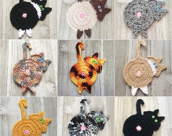 Crochet Cat Butt Coaster, Cat Lady Gift, Handmade Gift For Mom, Pet Sitter, Mothers Day