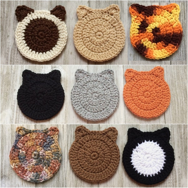 Crochet Cat Coaster, Coffee Cup Coaster, Handmade Gift for Cat Mom
