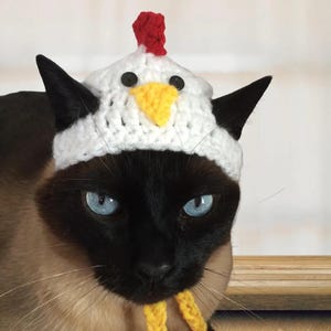 Chicken Hat for Cats, Rooster Cat Hat Crochet Beanie, Chicken Cat