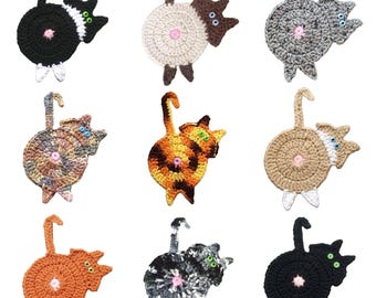 Crochet Cat Butt Coaster, Cat Lady, Pet Sitter, Cat Mom, Teacher, Birthday Gift, Made in USA