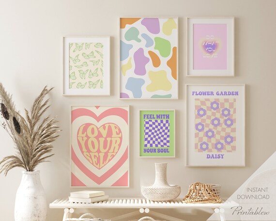 Danish Pastel Decor Set of 6 , Dorm Poster, Pastel Room Decor, Dorm Decor,  Pastel Cow Print, Danish Pastel Prints, Colorful Poster 