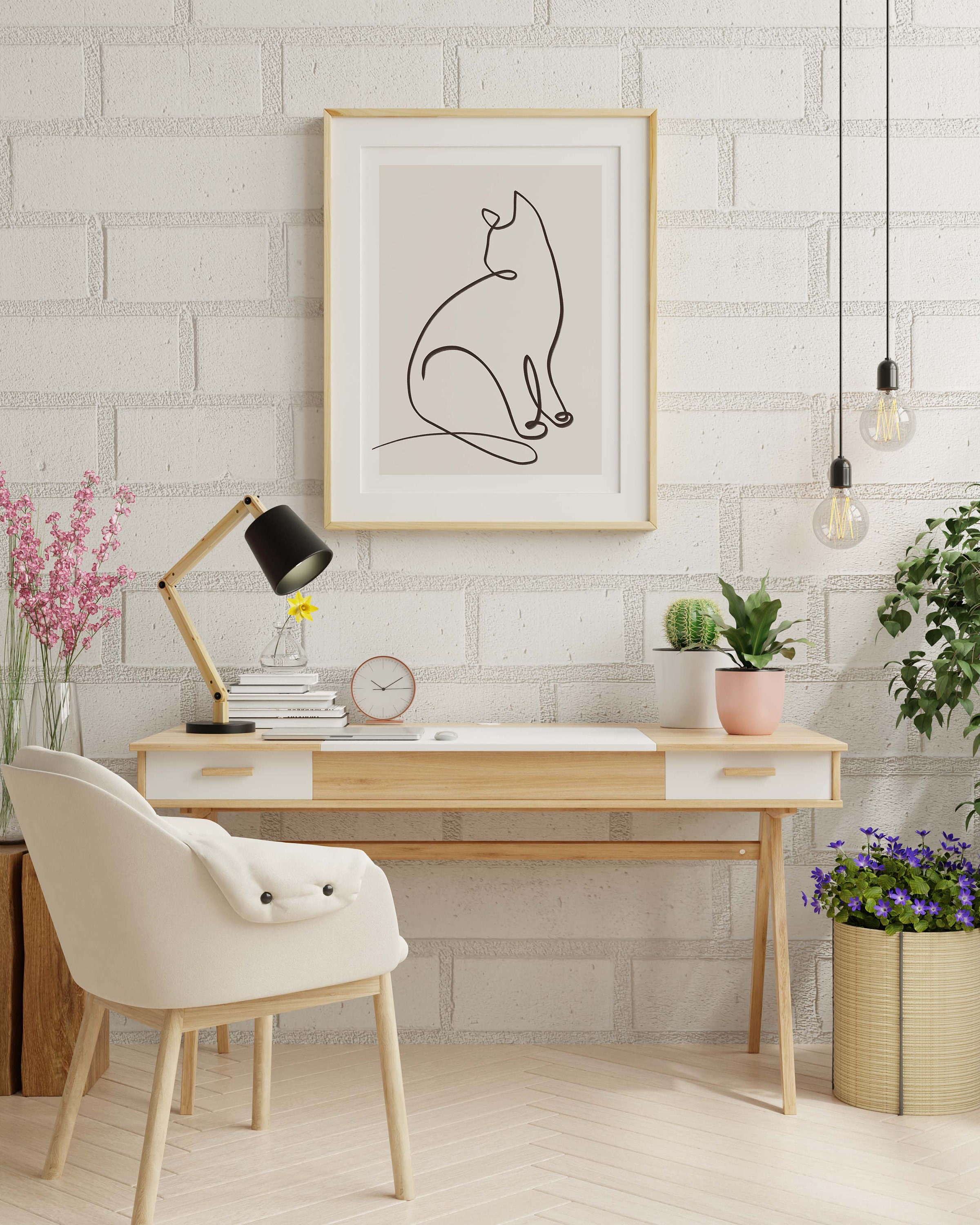 Printable Cat Line Art, Printable Cat Wall Art, Cat Line Drawing ...