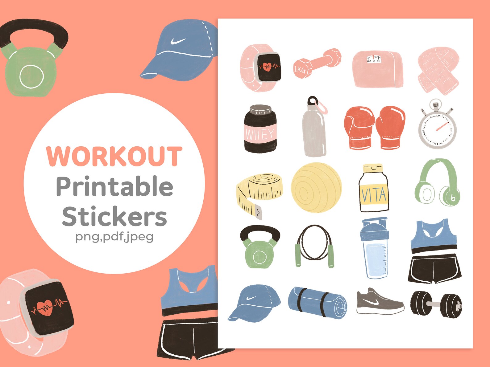 Printable stickers Workout Planner Stickers Workout Gym Etsy