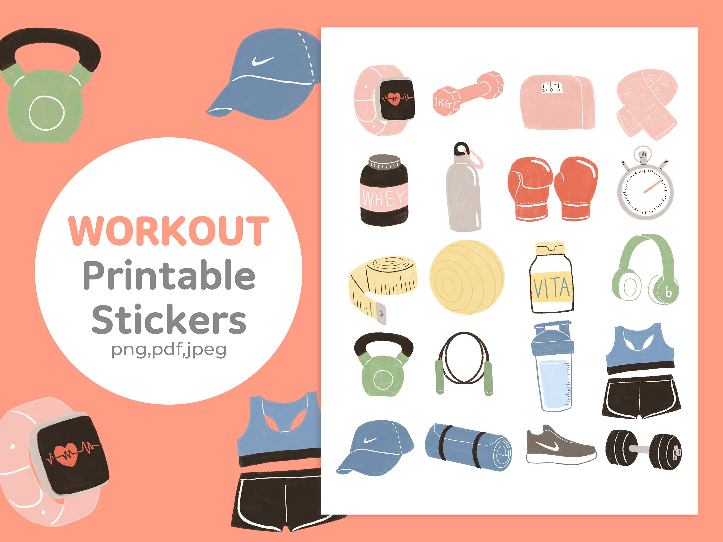 Printable stickers Workout Planner Stickers Workout Gym | Etsy