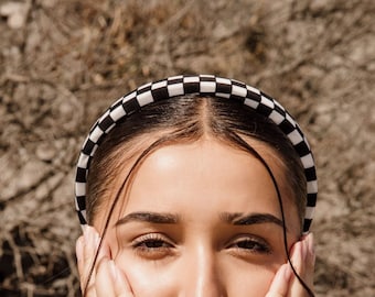 Black and White Plaid Headband | Check Alice Band | Fabric Checked Headband | Winter hair band | Autumn Headband