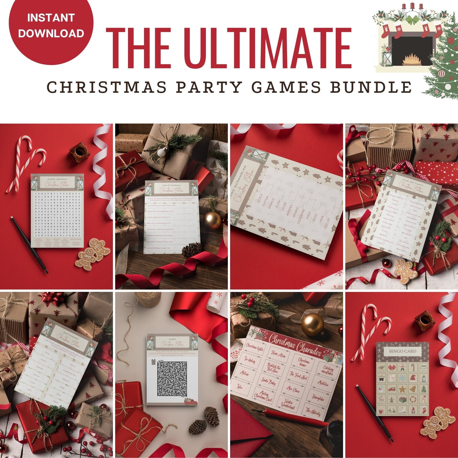The Ultimate CHRISTMAS PARTY GAMES Bundle Christmas Charades Christmas Bingo Christmas Board 