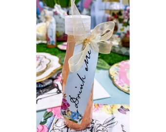 DRINK ME ALICE Party Bottles with Straws | Alice Birthday Party | Mad Hatters Tea Party | Vintage Tea Party | Alice Tea Party Tableware