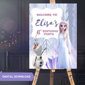 Disney Frozen birthday party welcome sign, welcome banner Disney frozen, Elsa birthday banner, Elsa birthday party, Disney frozen birthday party, Olaf birthday banner, Elsa birthday poster, Disney frozen party decorations, elsa party welcome banner
