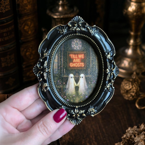 Ghost Couple Till We Are Ghosts Portrait in Vintage Style Miniature Frame: Gothic Romance, Anniversary Gift, Halloween Dark Academia Decor