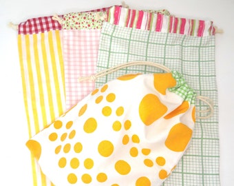 upcycled fabric bag, bulk bag, storage bag