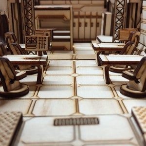 Interior Set 1 (table, console, chair, bed, locker, old computer) Laser cut files SVG for 3 mm MDF or plywood; Terrain Tech Bunker-Space
