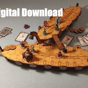 Lasersnijden bestanden SVG PDF CDR - Fantasy - Vikingschip- DnD - Tafelblad terrein - Wargaming (28 mm) - Vierkantjes en Hex 1 Inch