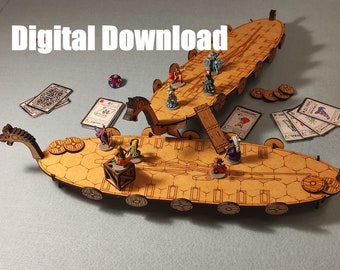 Laser Cutting Files SVG PDF CDR - Fantasy - Viking Ship- DnD - Tabletop Terrain - Wargaming (28 mm) - Squares an Hex 1 Inch