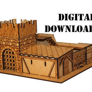 Lasersnijden bestanden SVG PDF CDR - Fantasy - Watch-Station/City-Guard - Castle- DnD - Tafelblad terrein - Wargaming (28 mm) - Vierkantjes 1 Inch