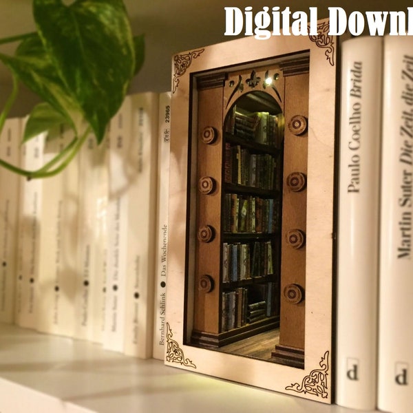 Booknook Bibliothek Digital Download - NEU für 4mm und jetzt auch für 3mm Holz - inklusive Bücher zum Ausdrucken