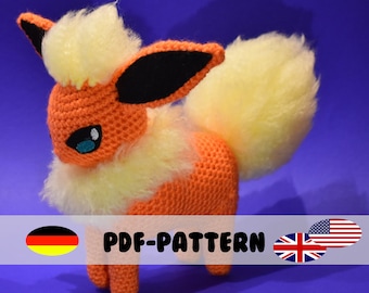 Flareon • Crochet Pattern • Amigurumi PDF File (GERMAN and ENGLISH) incl. Embroidery File