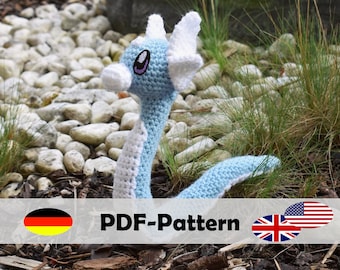 Dratini • Crochet Pattern • Amigurumi PDF File [GERMAN and ENGLISH] incl. Embroidery File • Snake