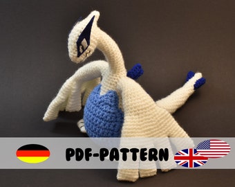 Lugia • Crochet Pattern • Amigurumi PDF File (GERMAN and ENGLISH) incl. Embroidery File • Dragon