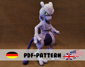 Mewtwo • Crochet Pattern • Amigurumi PDF File [GERMAN and ENGLISH] incl. Embroidery File