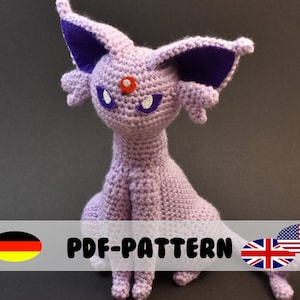 Espeon • Crochet Pattern • Amigurumi PDF File (GERMAN and ENGLISH) incl. Embroidery File • Cat