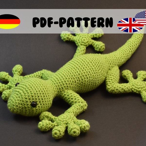 Fynn die Eidechse • Gecko Häkelanleitung • Amigurumi PDF-Datei [deutsch englisch]