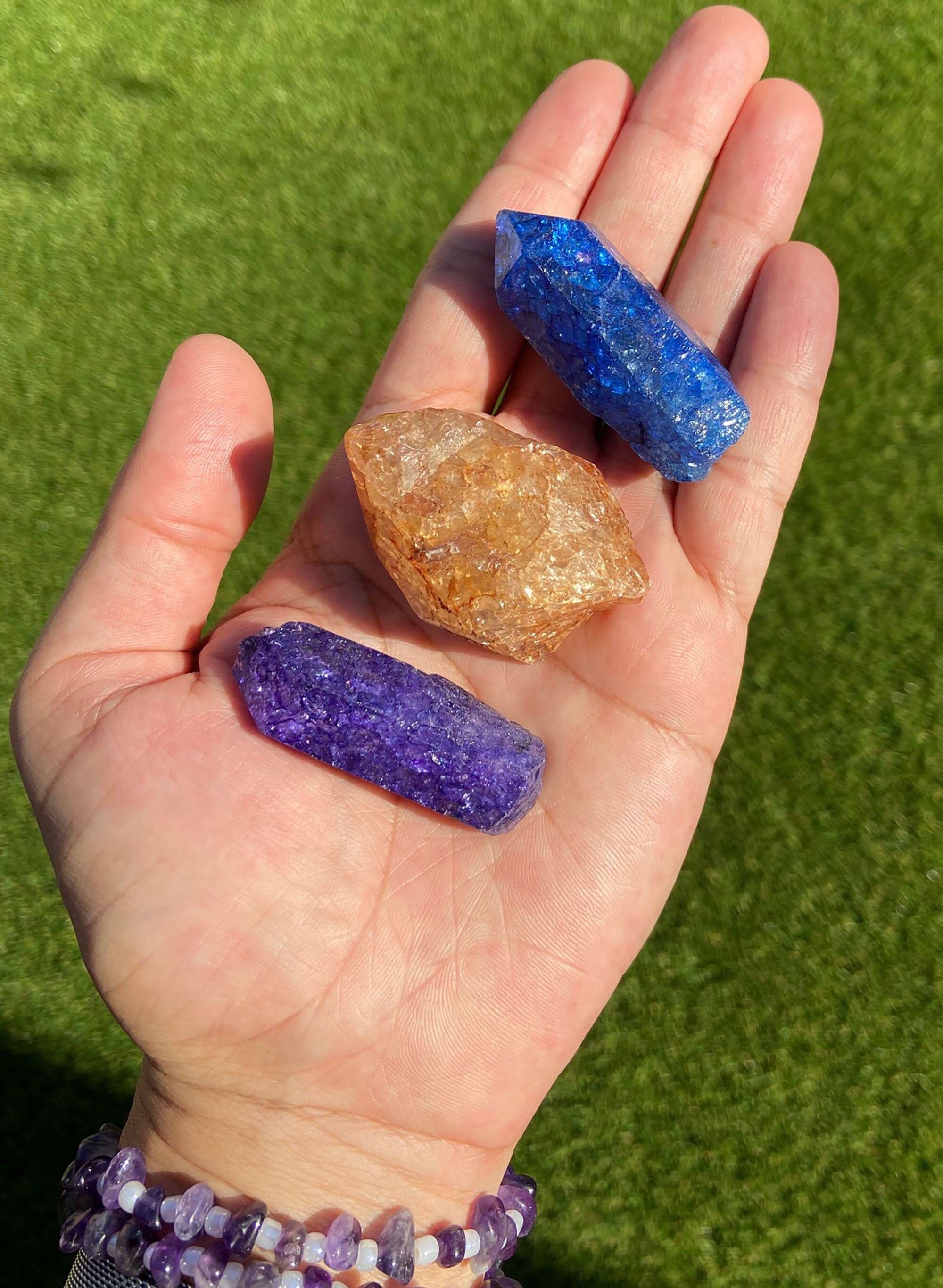 Dyed Natural Raw Quartz Set Of 3 Gemstone Set Etsy