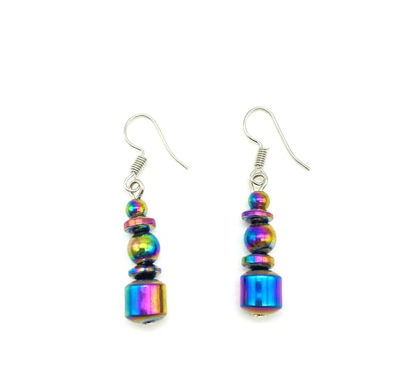 Imagination Rainbow Hematite Drop Pierced Earrings 