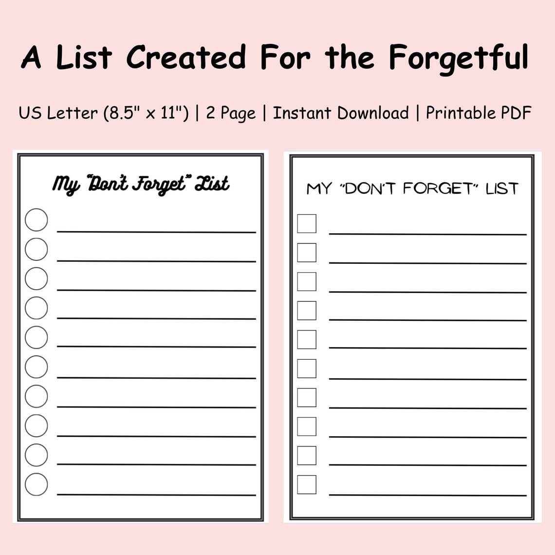 Printable to Do List Checklist Don't Forget List Grocery List PDF ...