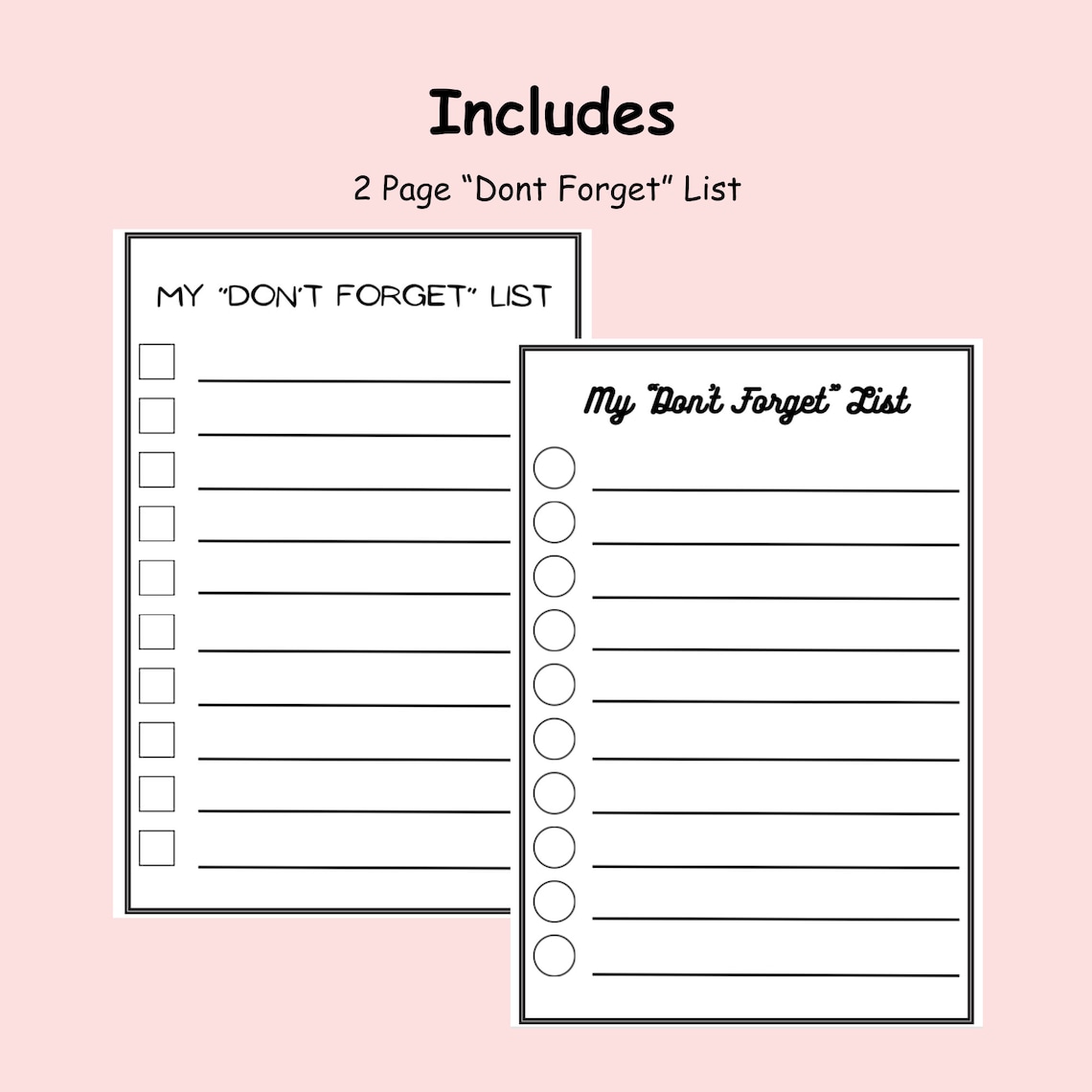 Printable to Do List Checklist Don't Forget List Grocery List PDF ...
