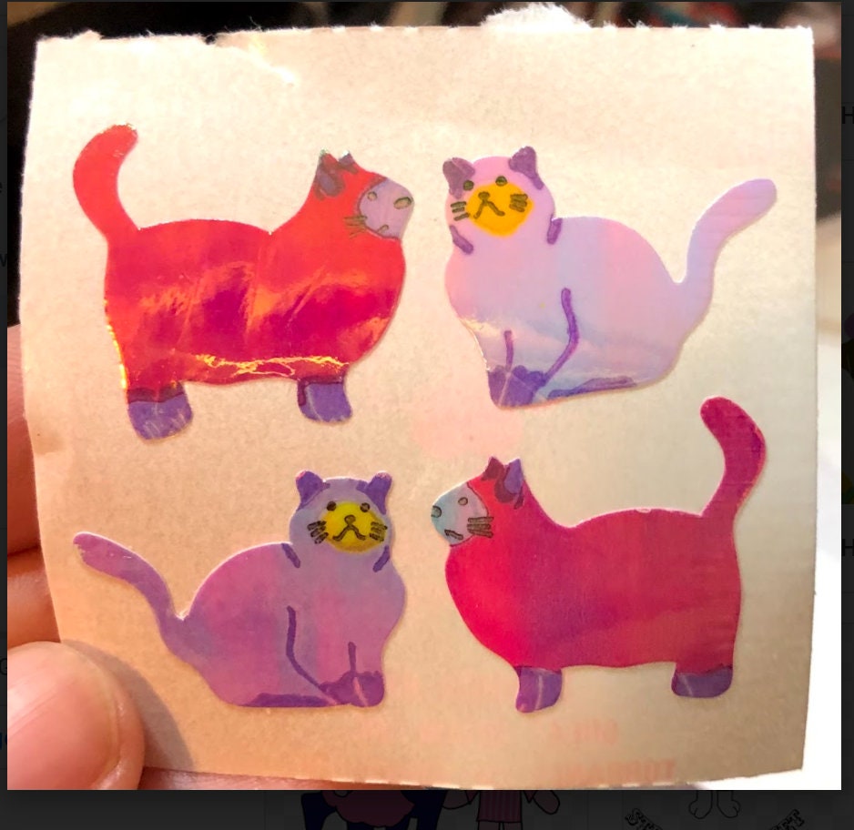 Vintage holographic prismatic 90s 80s DIY cute cat stickers Etsy