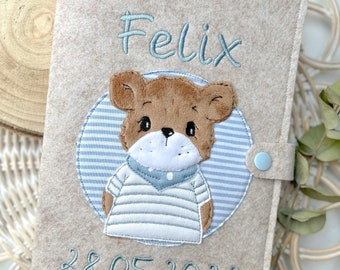 Untersuchungshefthülle, U-Heft-Hülle, Filz, Beige, Grau, personalisiert, Katze, Hase, für Mädchen